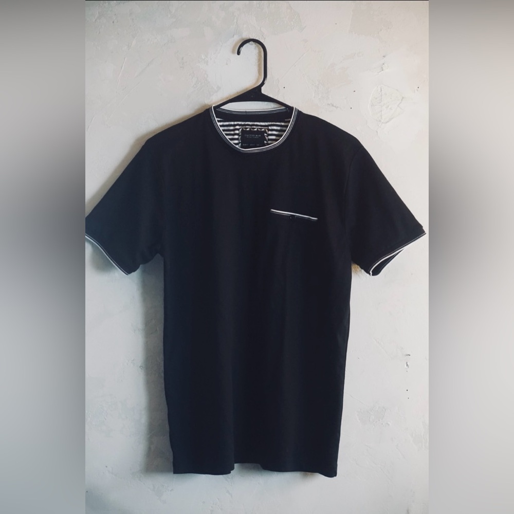 Denim & Flower Black Tee with White Accents